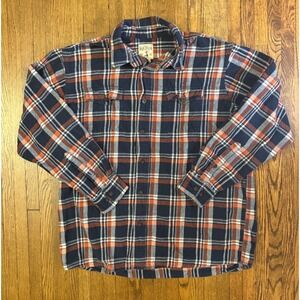 RedHead Brand Co Mens XL Flannel Shirt Navy Blue Orange Plaid Long Sleeve Button